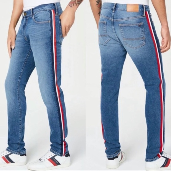 Tommy Hilfiger Other - Y2K Tommy Hilfiger Slim Tapered Stretch Denim Blue Logo Stripe Jeans
